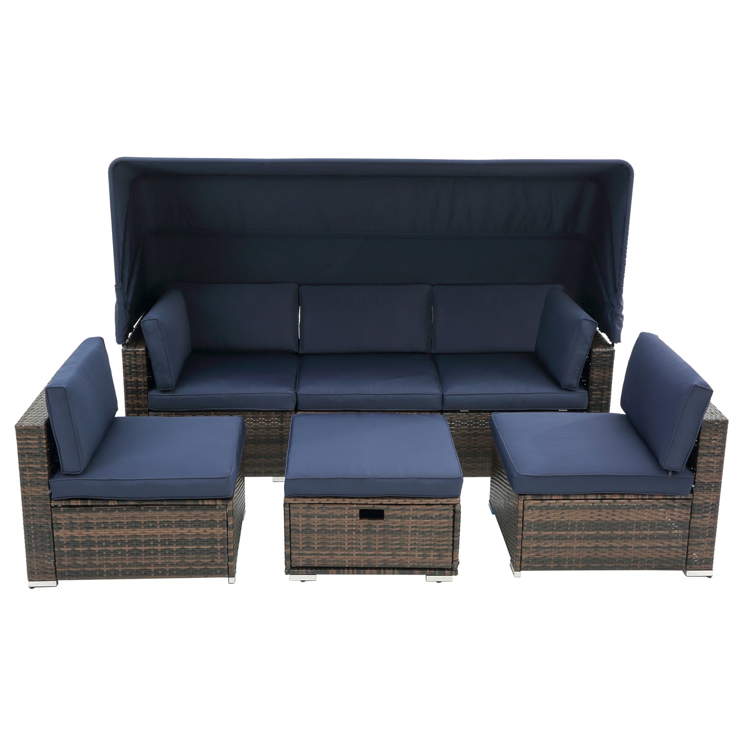 7Pcs Outdoor Garden Patio Furniture  PE Rattan Wicker  Sectional Cushioned Sofa Sets with 2 Pillows and Coffee Table with roof