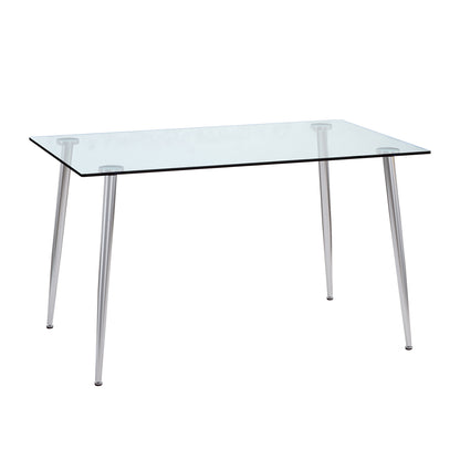 Modern Minimalist Rectangular Glass  Dining Table for 4-6 with 0.31" Tempered Glass Tabletop and Silver plating Metal Legs, Writing Table Desk, for Kitchen Dining Living Room, 51" W x 31"D x 30" H