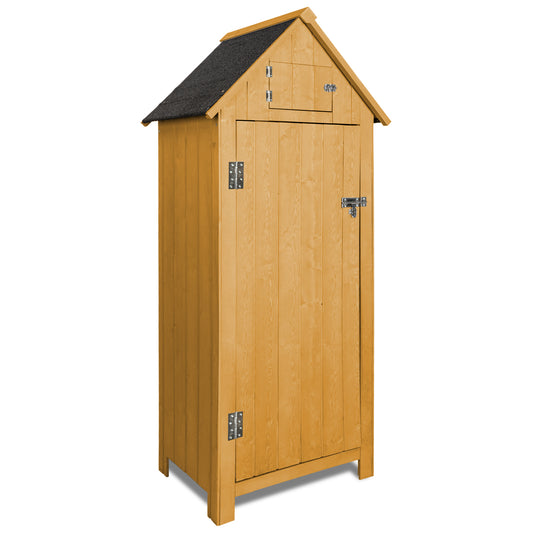 Outdoor Storage Cabinet Tool Shed Wooden Garden Shed with Floor, Hooks and Asphalt Waterproof Roof,Organizer Wooden Lockers with Fir Wood,Yellow