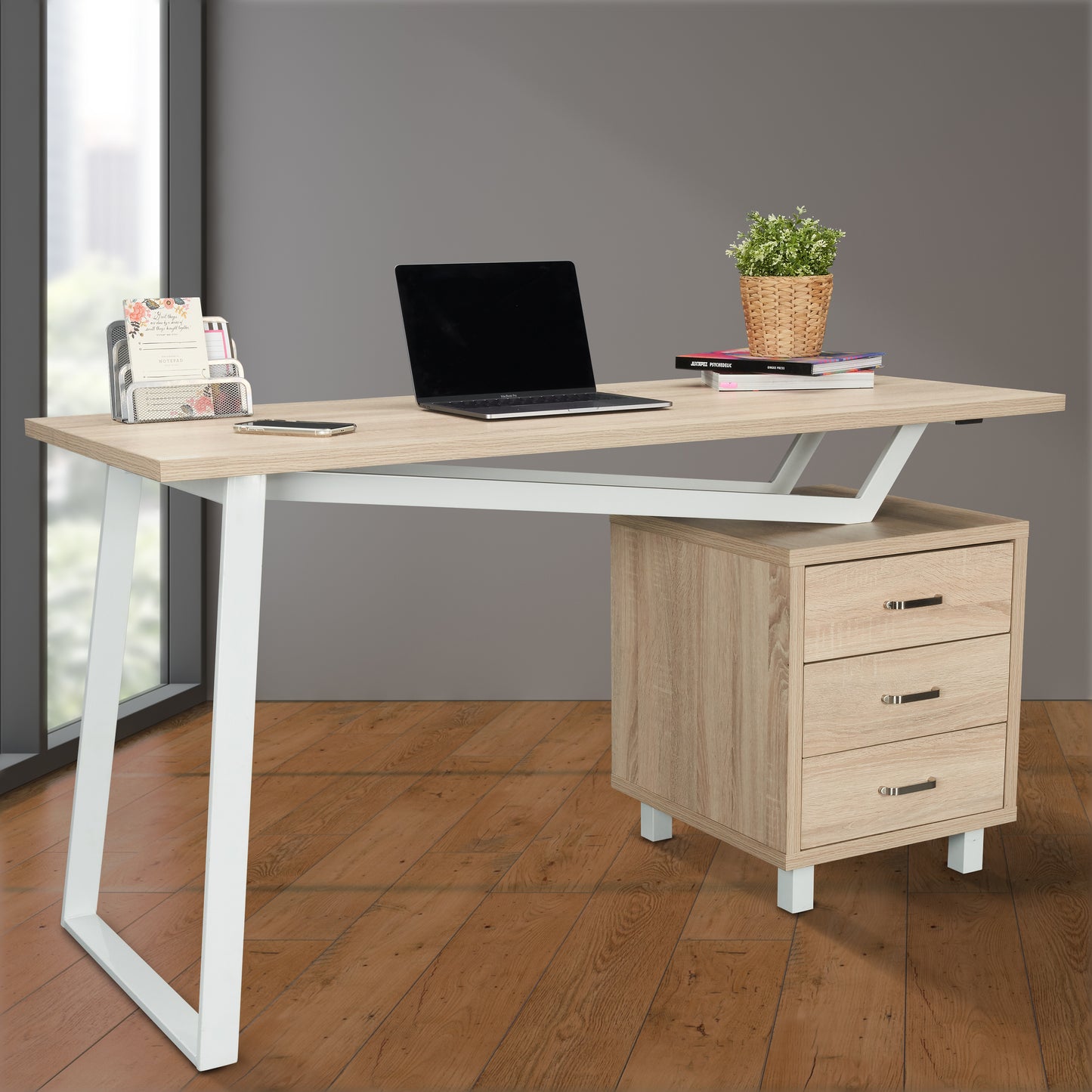 Techni Mobili Modern Design Computer Desk with Storage, Sand