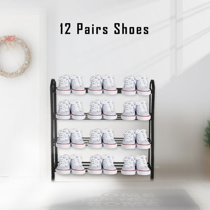 YSSOA 4-Tier Stackable Shoe Rack, 12-Pairs Sturdy Shoe Shelf Storage , Black Shoe Tower for Bedroom, Entryway, Hallway, and Closet