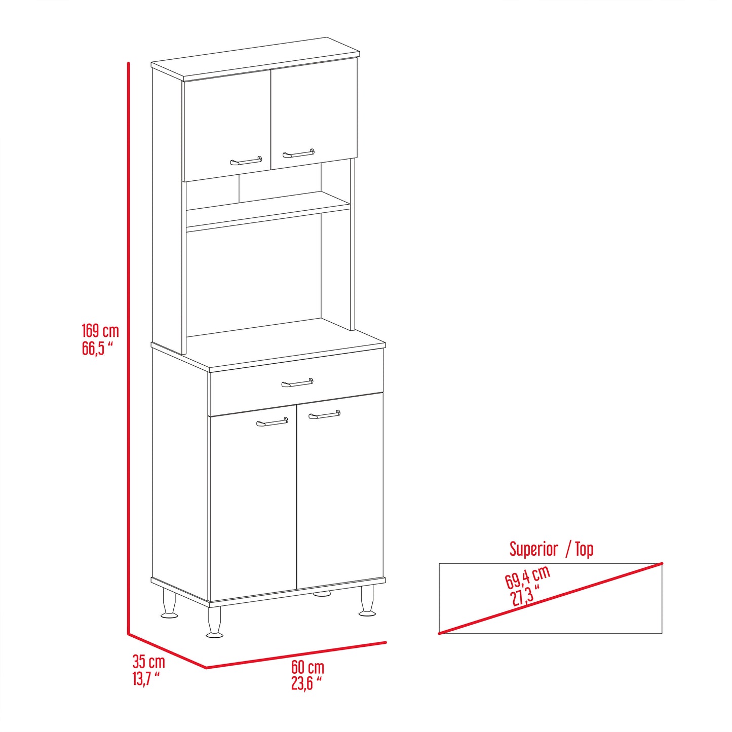 Santa Maria 1-Drawer 1-Shelf Area Pantry with Adjustable Metal Legs Smokey Oak