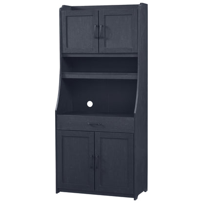 TREXM One-body Style Pantry Cabinet Kitchen Living Room Dining Room Storage Buffet with Doors, Adjustable Shelves (Black)