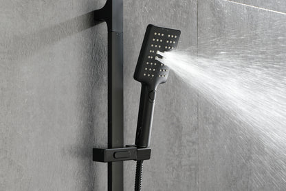 Shower System Square Bathroom Luxury Rain Mixer Shower Combo Set Pressure Balanced Shower System with Shower Head, Hand Shower, Slide Bar, Shower Arm, Hose, and Valve Trim