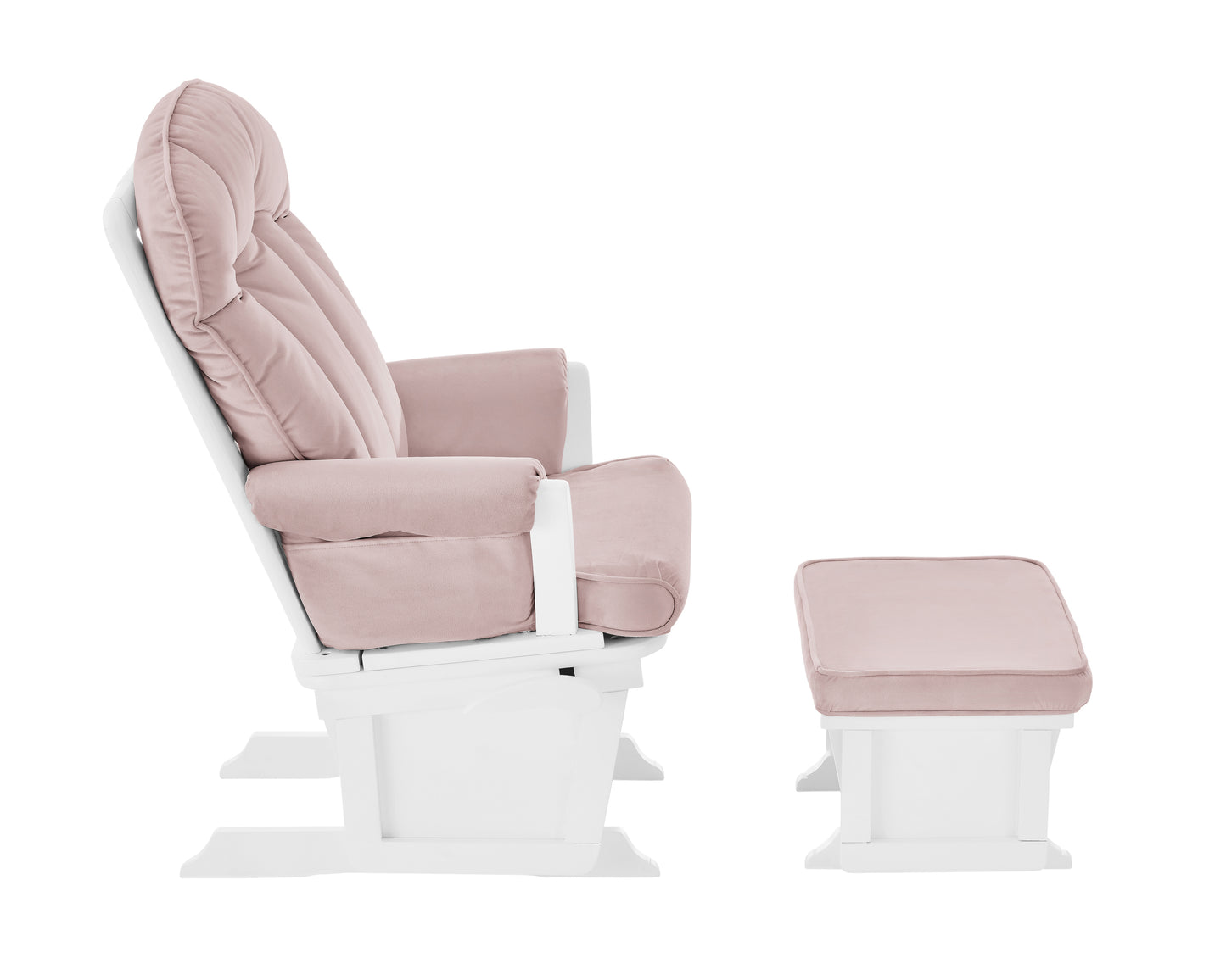 Victoria Glider and Ottoman White Wood and Pink Fabric