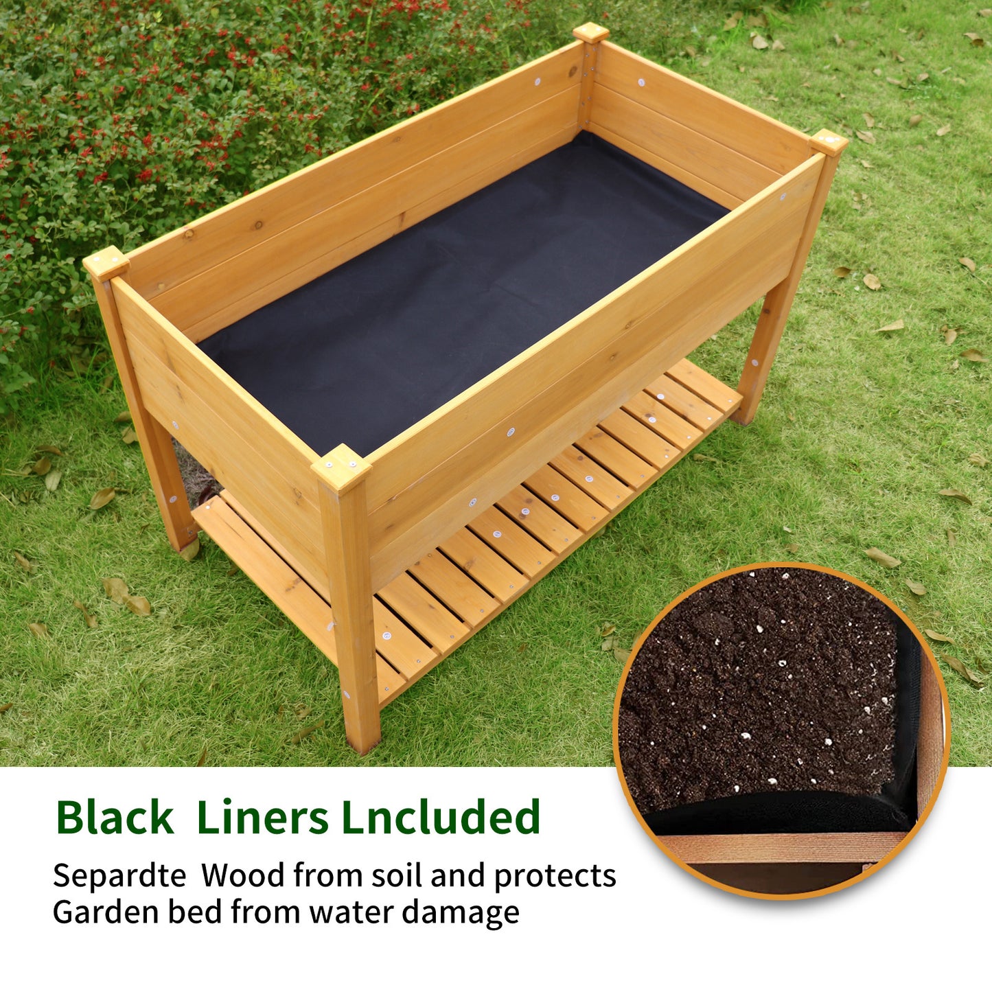 Raised Garden Bed Planter Box with Legs & Storage Shelf Wooden Elevated Vegetable Growing Bed for Flower/Herb/Backyard/Patio/Balcony 48.5x30x24.4in