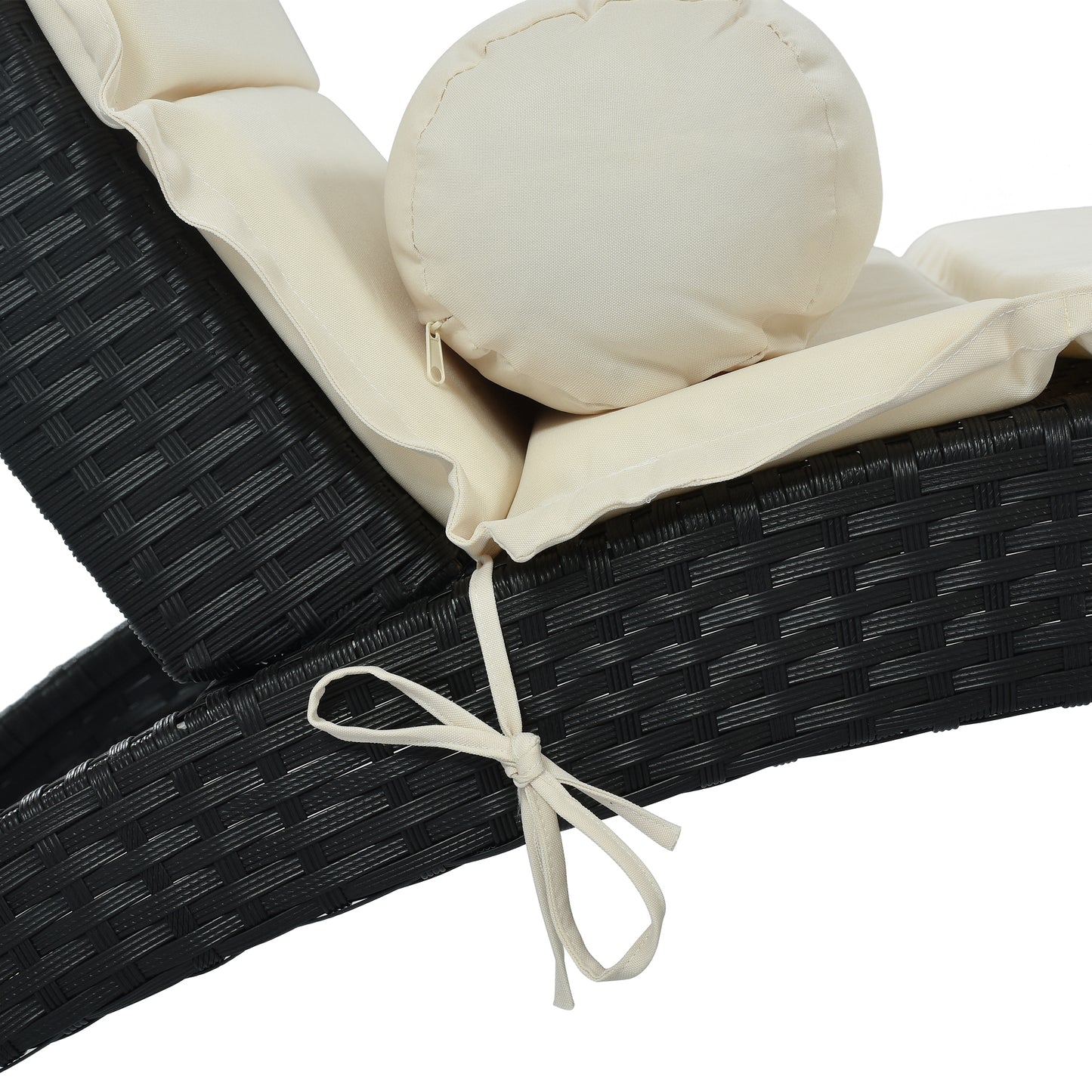 GO Patio Wicker Sun Lounger, PE Rattan Foldable Chaise Lounger with Removable Cushion and Bolster Pillow, Black Wicker and Beige Cushion