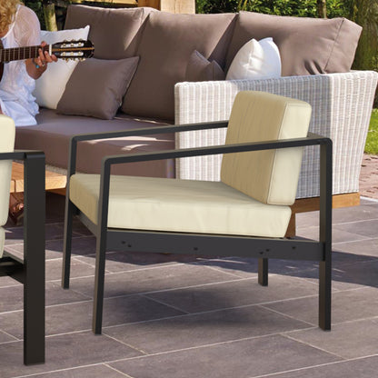 Outdoor Patio Furniture Single Armchair with Cushions in stripe for Restaurant Outdoor courtyard Garden Open-air balcony Poolside,Black aluminum fram,Modern Design