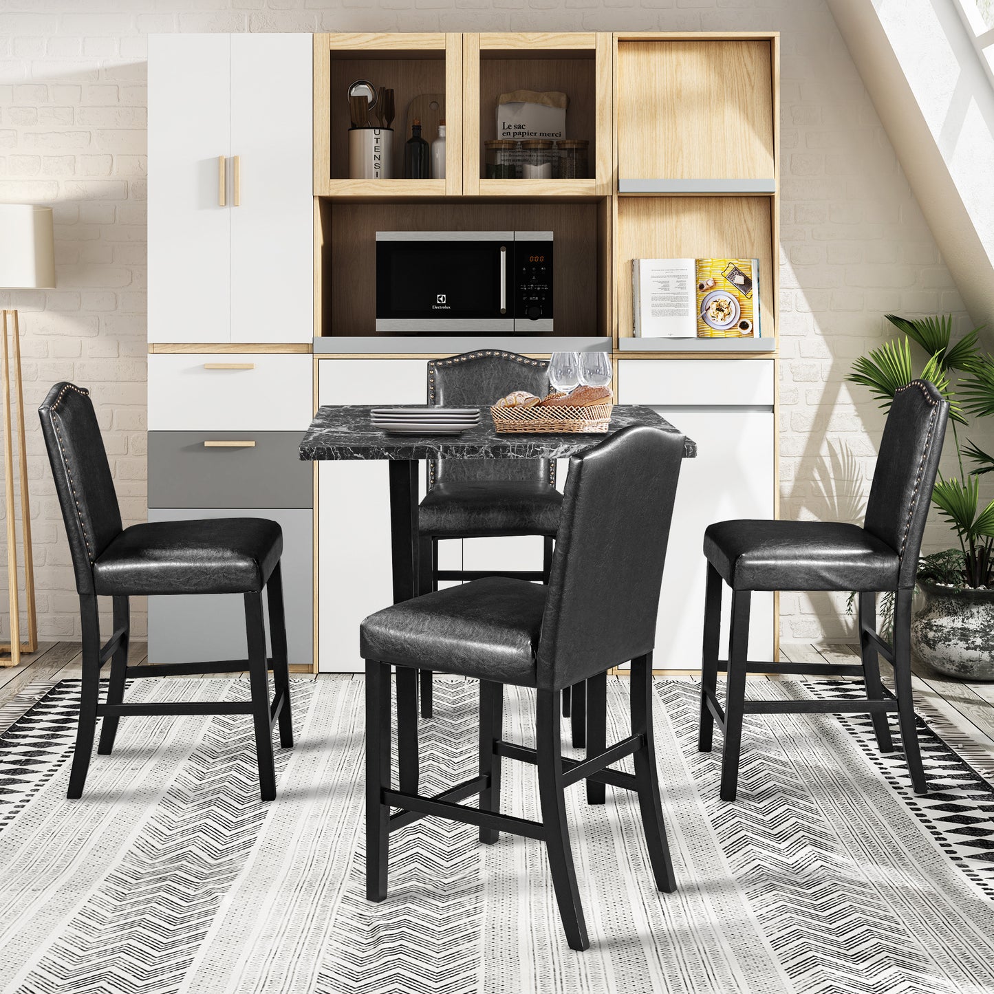 TOPMAX 5 Piece Dining Set with Matching Chairs and Bottom Shelf for Dining Room, Black Chair+Black Table