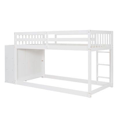 Twin over Twin Bunk Bed with 4 Drawers and 3 Shelves-White（OLD SKU: LP000067AAK）