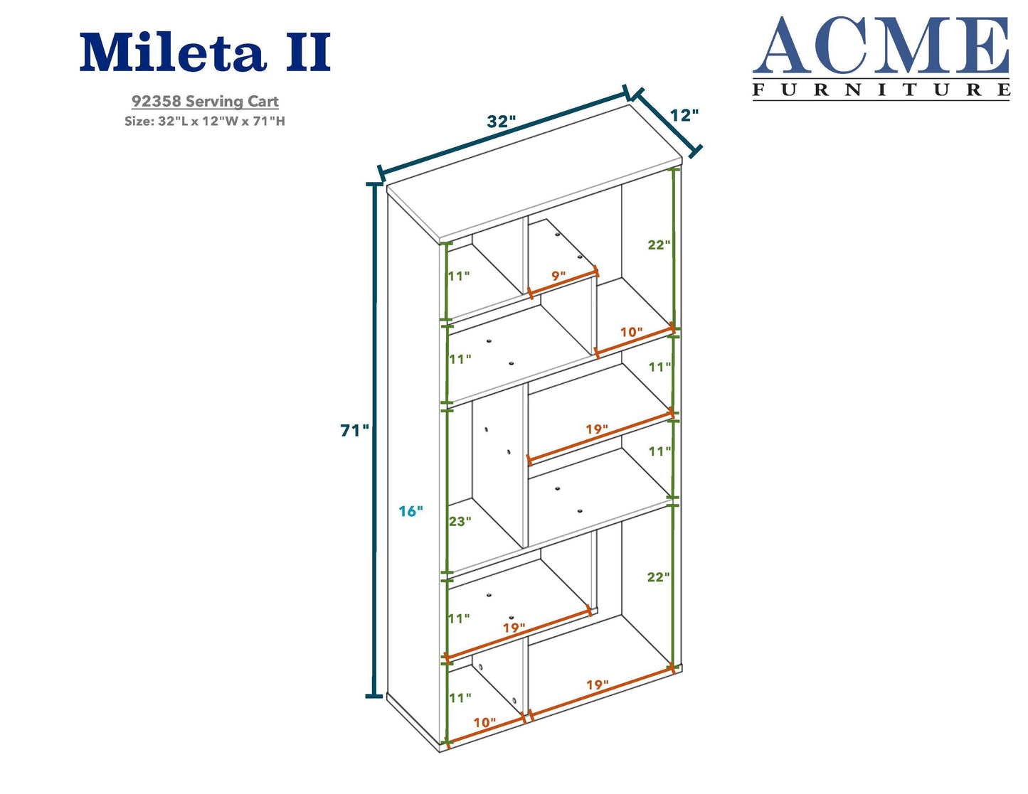 ACME Mileta II Bookshelf in Black & Walnut 92358