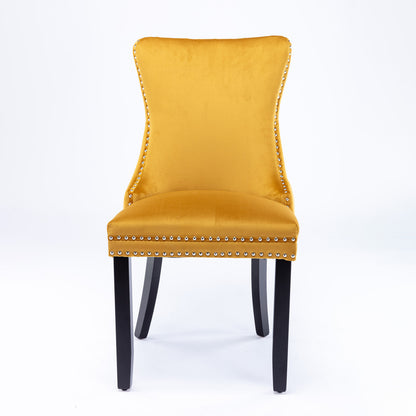 A&A Furniture,Upholstered Wing-Back Dining Chair with Backstitching Nailhead Trim and Solid Wood Legs,Set of 2, Gold 8809KD