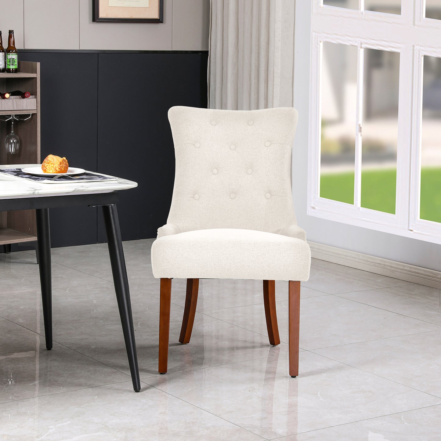 LYHome Mordern Fabric Dining Chairs, 2-Pcs Set, Iceam cream white