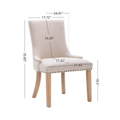 Hengming  Set of 2 Fabric Dining Chairs Leisure Padded Chairs with  Rubber Wood Legs,Nailed Trim, Beige