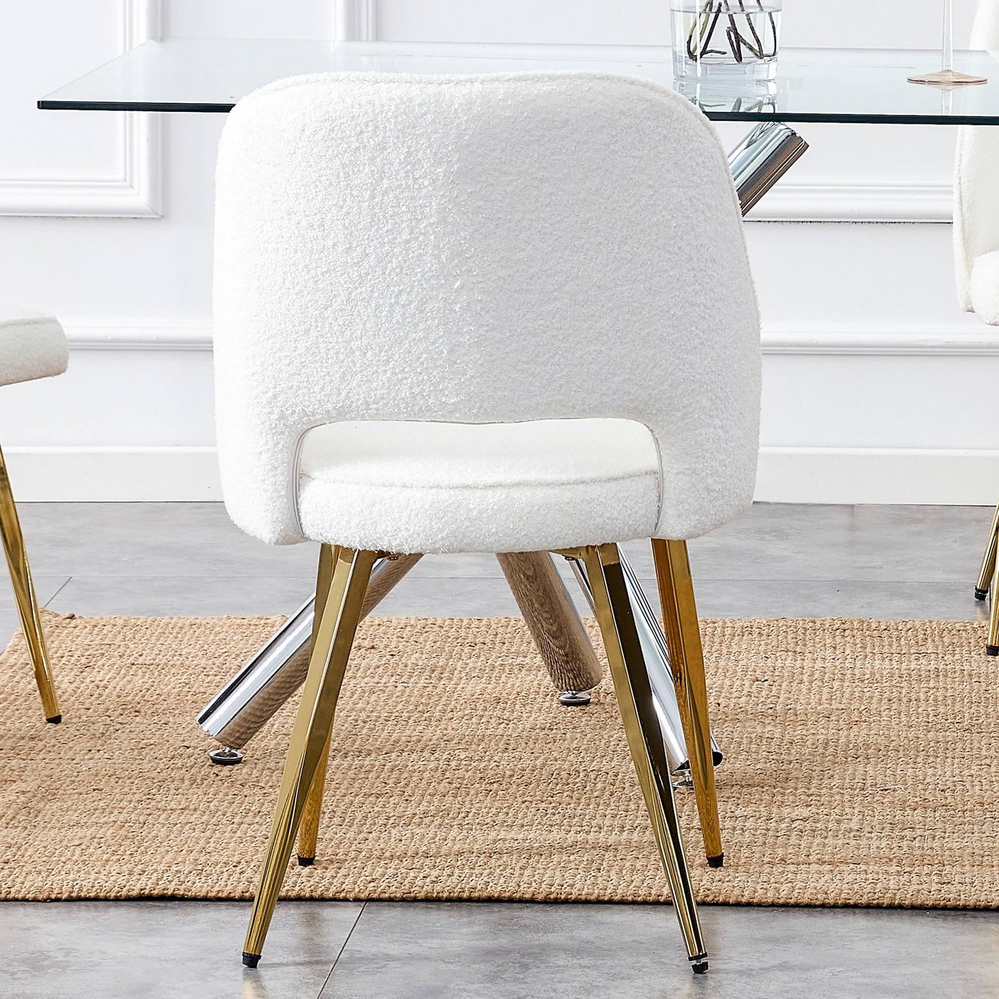 Modern Dining Chairs,Teddy Velvet Accent Chair, Living Room Leisure Chairs, Upholstered Side Chair with Golden Metal Legs for Dining Room Kitchen Vanity Patio Club Guest (Set of 1) （White Chairs）