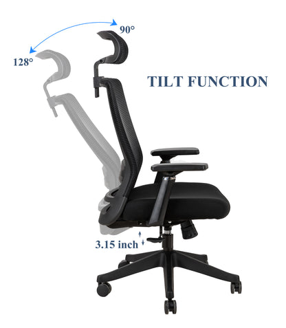 Big and tall High Back Office Chair with Headrest and 3D armrest, lumbar support with height adjustment, tilt function max 128°, 300lbs ,Black