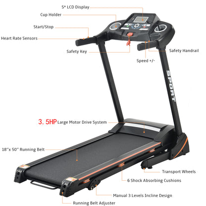 Folding Electric 3.5HP Treadmill With Incline Medium Running Machine Motorised LCD Gym 330lbs； Folding Treadmill Electric Motorized Power 14.8KM/H Running Fitness Machine Gym(W54031811)