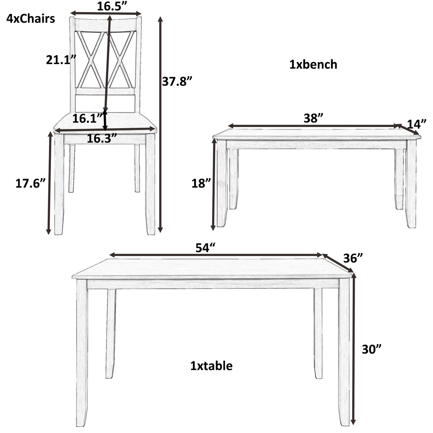 TOPMAX 6-piece Wooden Kitchen Table set, Farmhouse Rustic Dining Table set with Cross Back 4 Chairs and Bench,White+Cherry