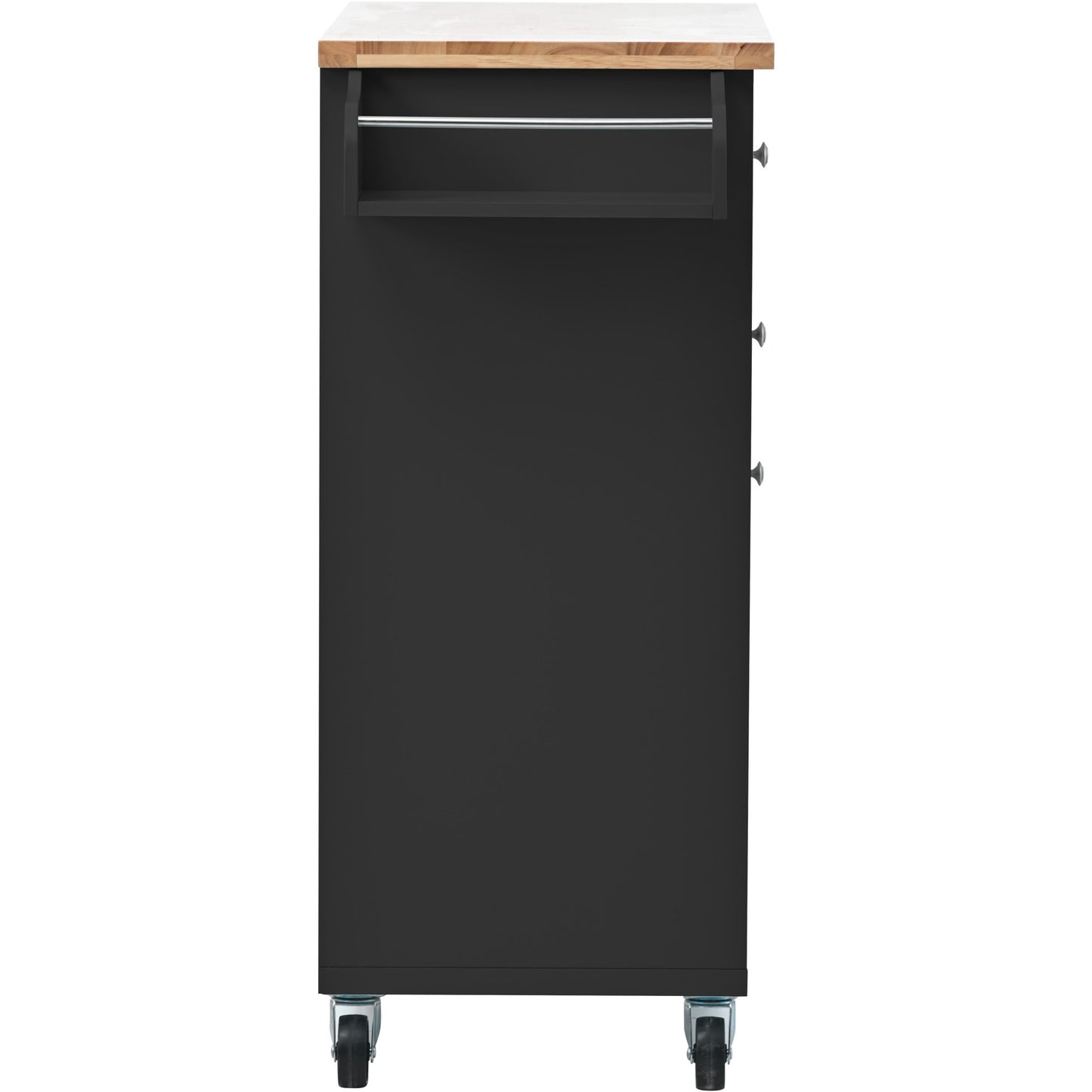 K&K Store Kitchen Cart with Spice Rack ,Towel Rack & Two Drawers,Rubber wood top,Kitchen Island with 4 Wheels for Dining Rooms Kitchens Living Rooms, Black