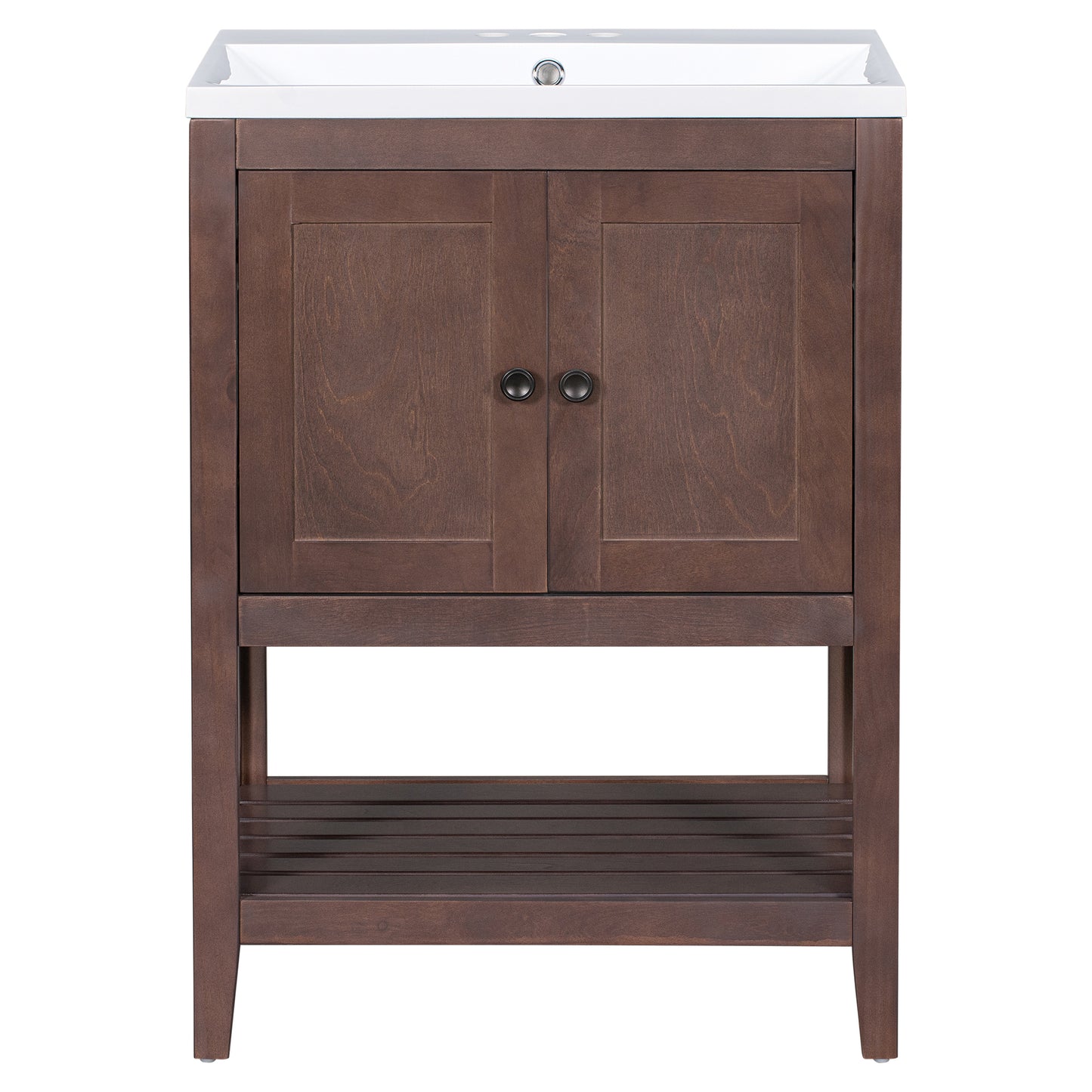 [VIDEO] 24" Brown Modern Sleek Bathroom Vanity Elegant Ceramic Sink with Solid Wood Frame Open Style Shelf