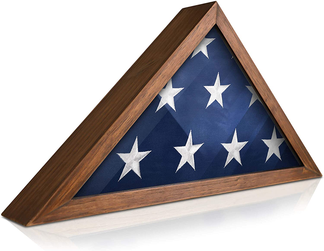 Solid Wood Military Flag Display Case for 9.5 X 5 American Veteran Burial Flag (Rustic Brown) by The Military Gift Store