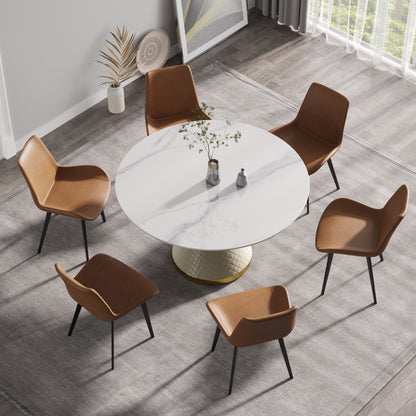 53.15"Modern artificial stone round white carbon steel base dining table-can accommodate 6 people