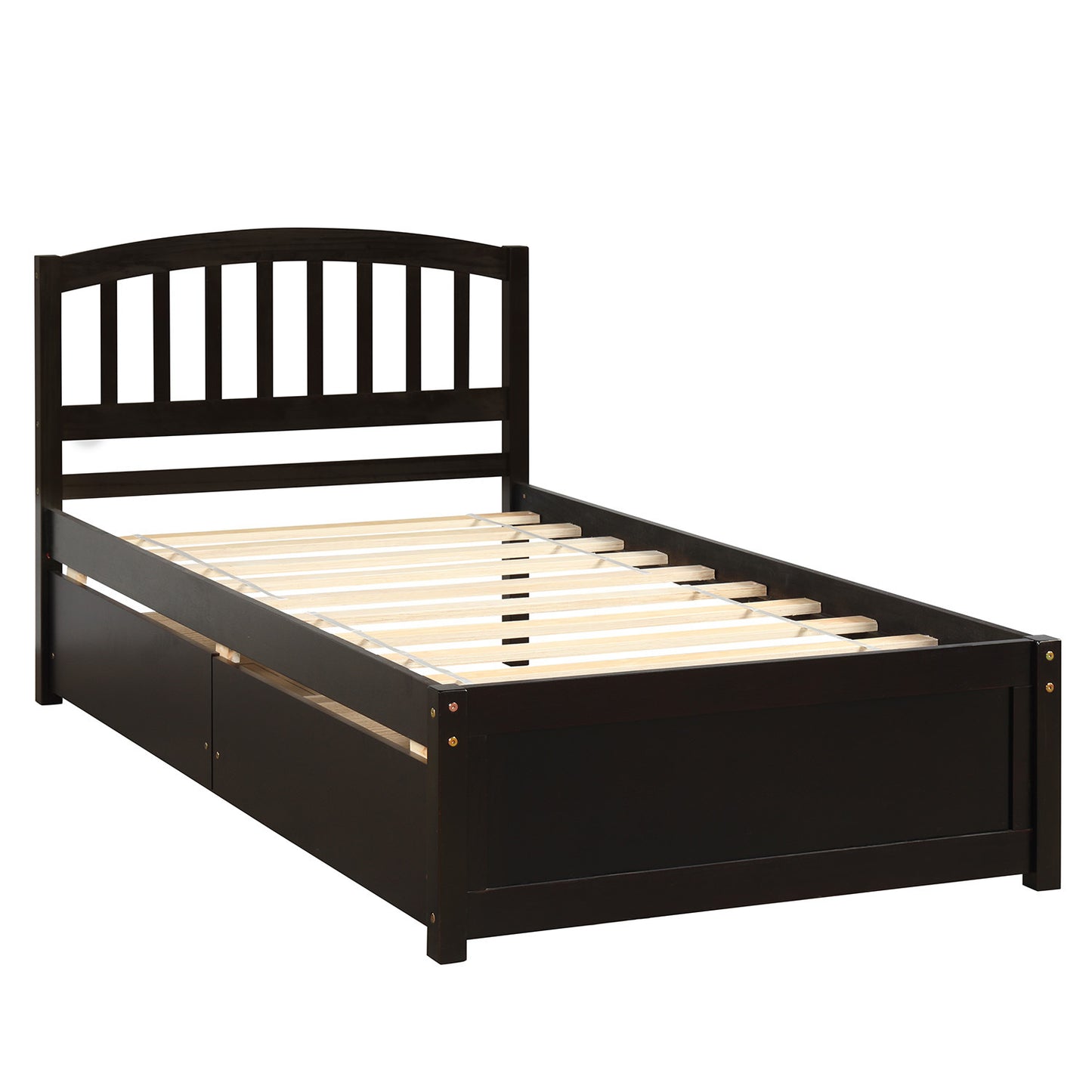 Twin Platform Storage Bed Wood Bed Frame with Two Drawers and Headboard, Espresso（Previous SKU: SF000062PAA）