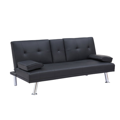 Black Leather Multifunctional Double Folding Sofa Bed for Office with Coffee Table