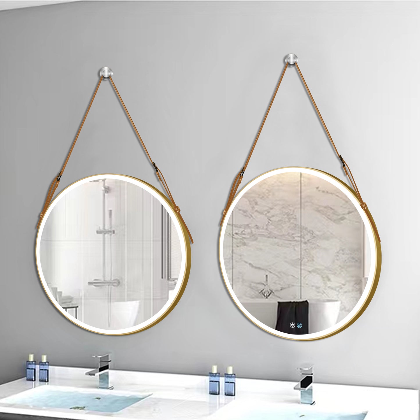 Bathroom LED Mirror 32 Inch Round Bathroom Mirror with Lights Smart 3 Lights Dimmable Illuminated Bathroom Mirror Wall Mounted Large LED Mirror Anti-Fog Lighted Vanity Mirror