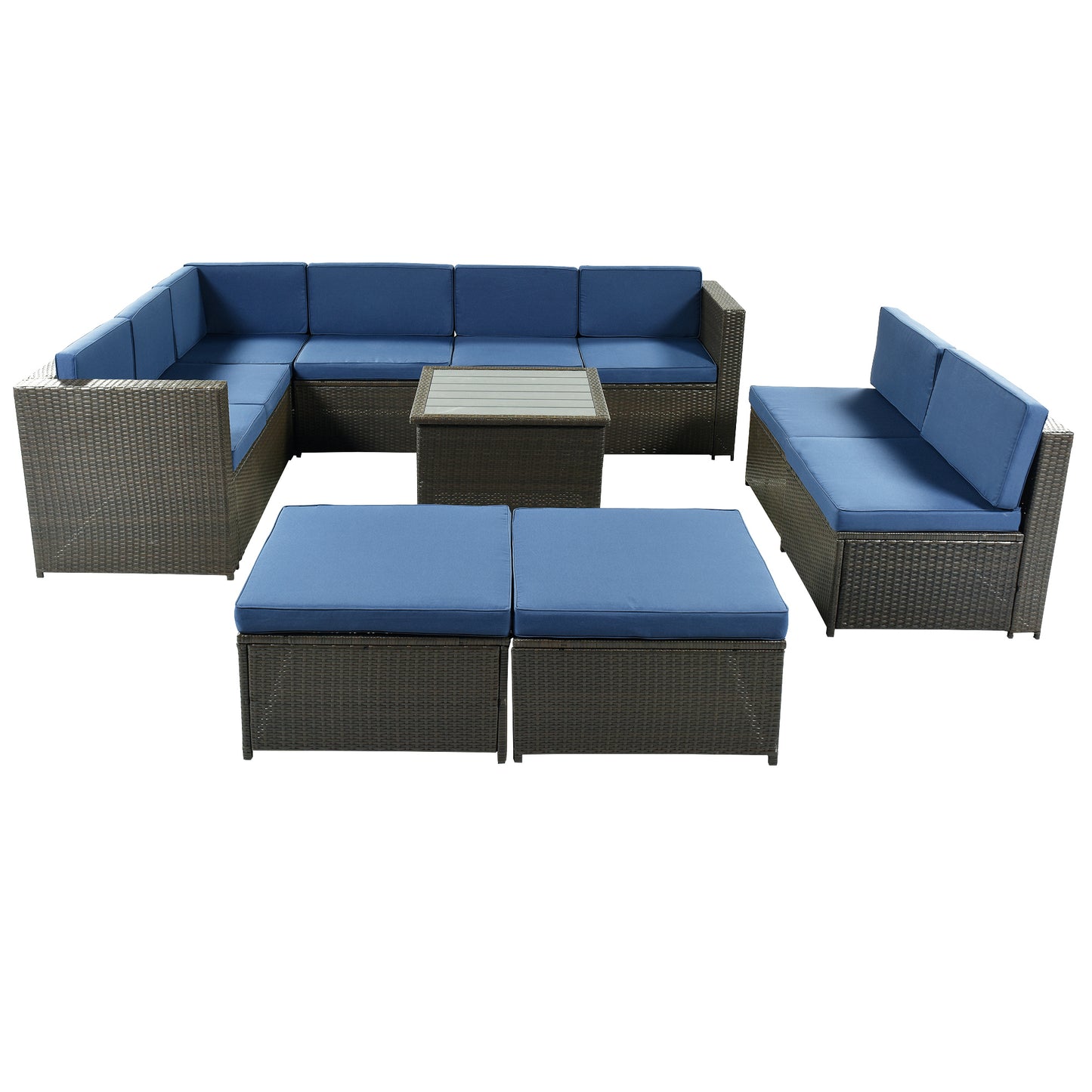 U_Style 9 Piece Rattan Sectional Seating Group with Cushions and Ottoman, Patio Furniture Sets, Outdoor Wicker Sectional