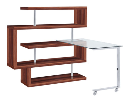 ACME Raceloma Writing Desk w/Shelf, Clear Glass, Walnut & Chrome Finish 93183