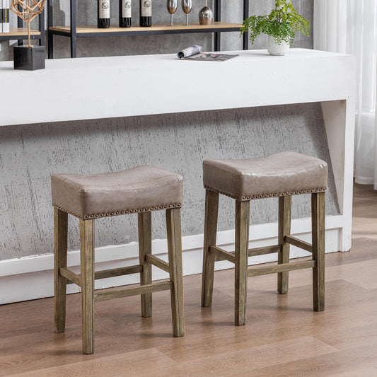 A&A Furniture,Counter Height 26" Bar Stools for Kitchen Counter Backless  Faux Leather Stools Farmhouse Island Chairs (26 Inch, Gray, Set of 2)