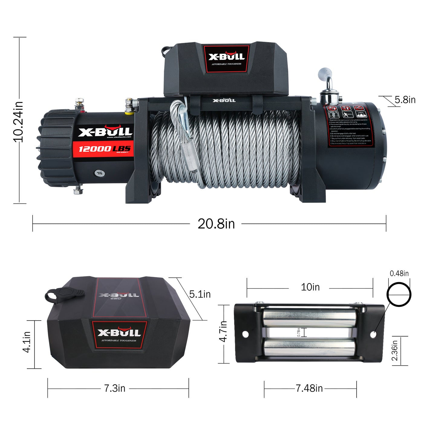 X-BULL Electric Winch 12000 LBS Steel Cable Wireless Remote Off-Road 4WD