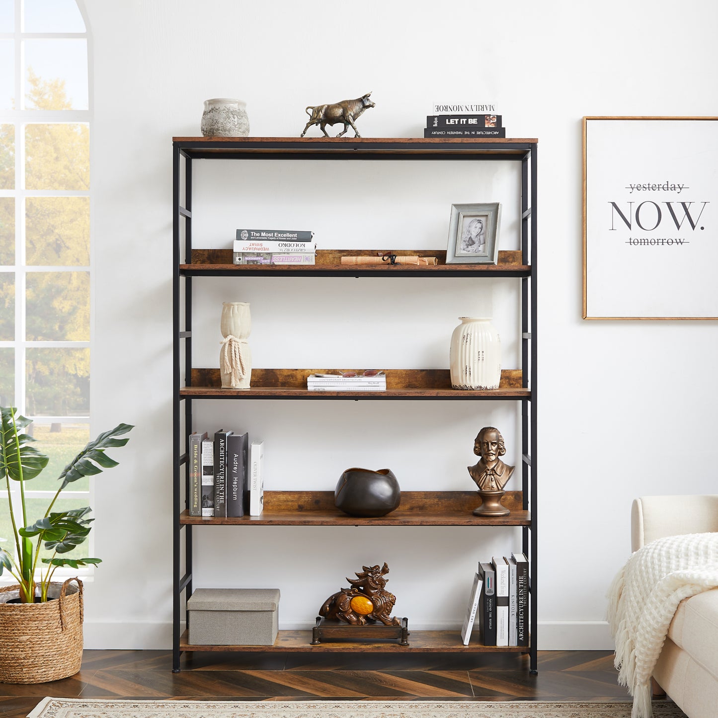 [VIDEO] 5-Tier Home Office Bookcase Open Bookshelf Storage Large 5 Shelf Bookshelf Furniture with Metal Frame, Brown