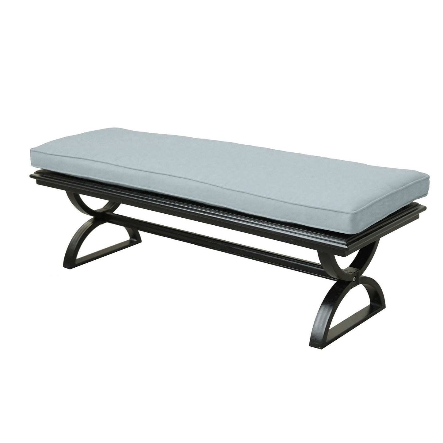 Outdoor Aluminum Dining Bench with Cushion, Espresso Brown/Light Blue