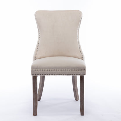 A&A Furniture,Upholstered Wing-Back Dining Chair with Backstitching Nailhead Trim and Solid Wood Legs,Set of 2, Beige,8809BG,KD