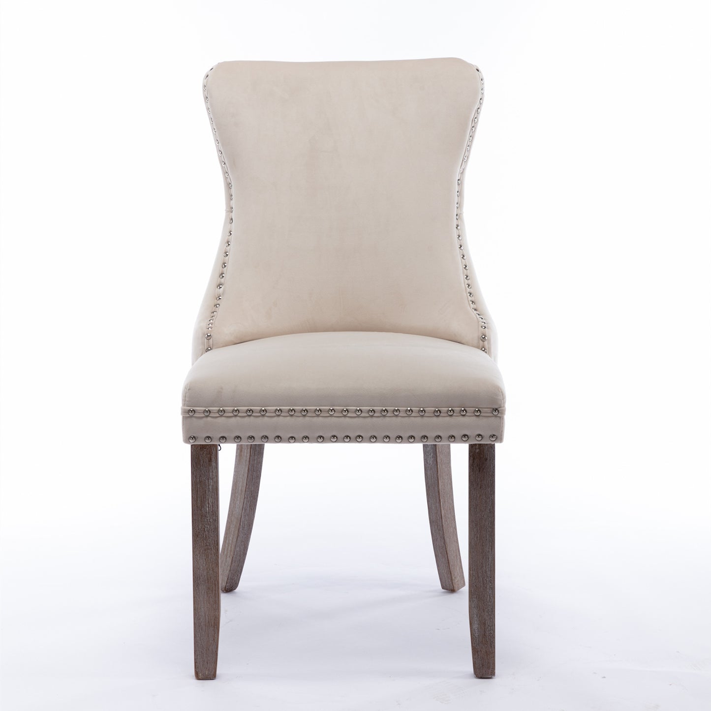 A&A Furniture,Cream Upholstered Wing-Back Dining Chair with Backstitching Nailhead Trim and Solid Wood Legs,Set of 2, Beige