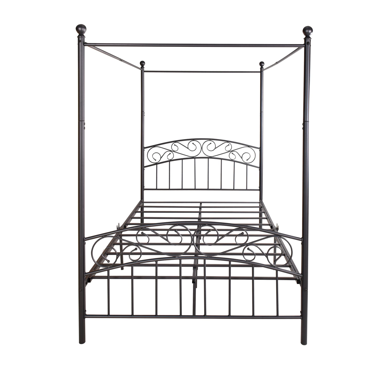 Metal Canopy Bed Frame with Ornate European Style Headboard & Footboard  Perfectly Fits Your Mattress Easy DIY Assembly All Parts Included, Full Black（same as W84034155）