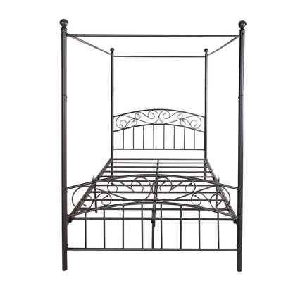 Metal Canopy Bed Frame with Ornate European Style Headboard & Footboard  Perfectly Fits Your Mattress Easy DIY Assembly All Parts Included, Full Black（same as W84034155）