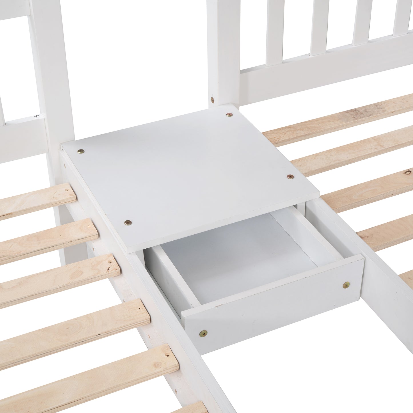 Full Over Twin & Twin Bunk Bed, Wood Triple Bunk Bed with Drawers and Guardrails  (White) （OLD SKU:LP000143AAK）