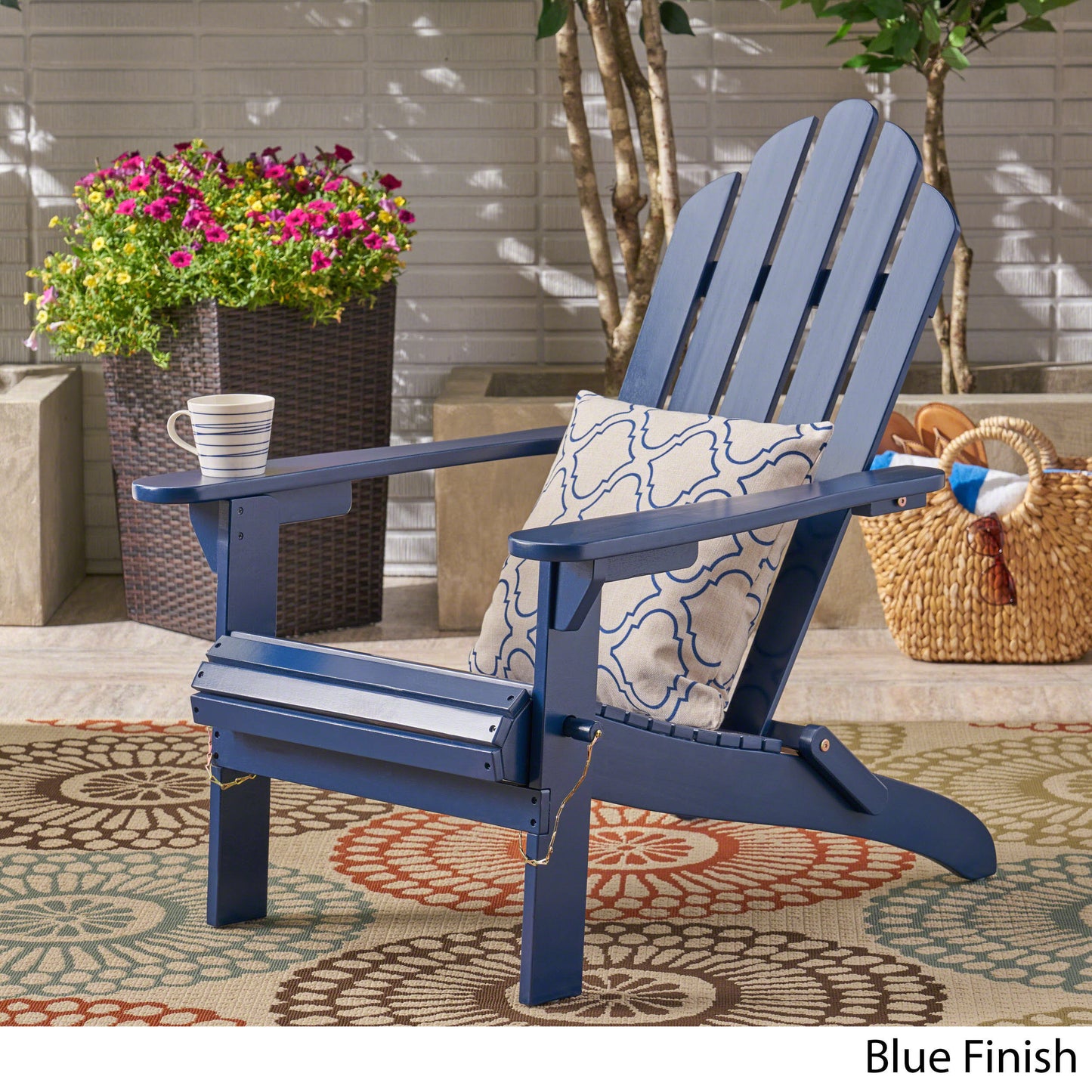 Outdoor foldable solid wood ADIRONDACK chair dark blue