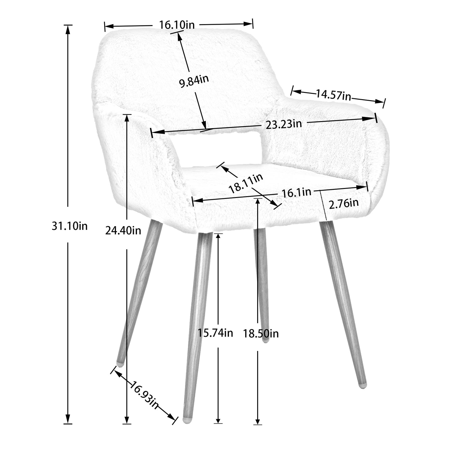 HengMing Dining Chairs with Faux Fur, Mid Century Side Chairs with Solid Painting Steel Leg for Dining Room