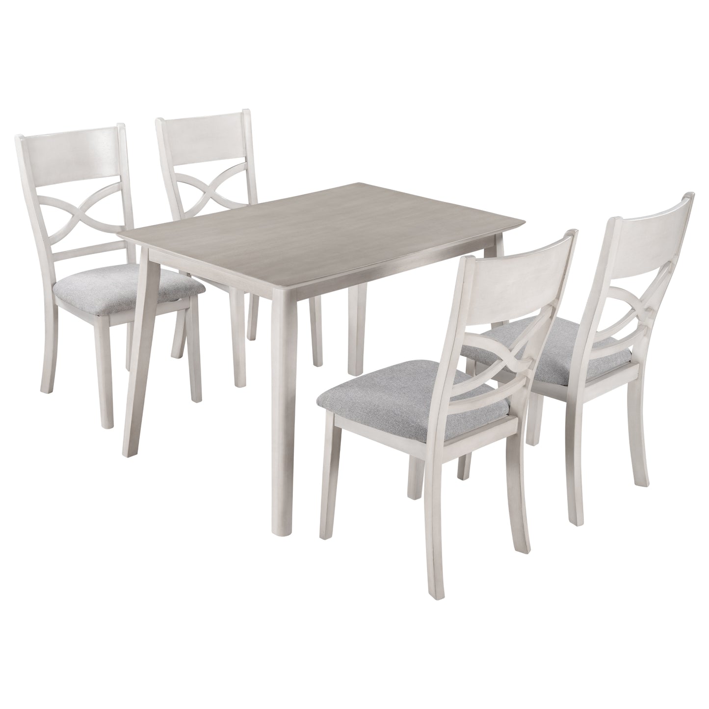 TOPMAX Farmhouse Rustic Wood 5-Piece Kitchen Dining Table Set with 4 Upholstered Padded Chairs, Light Grey+White