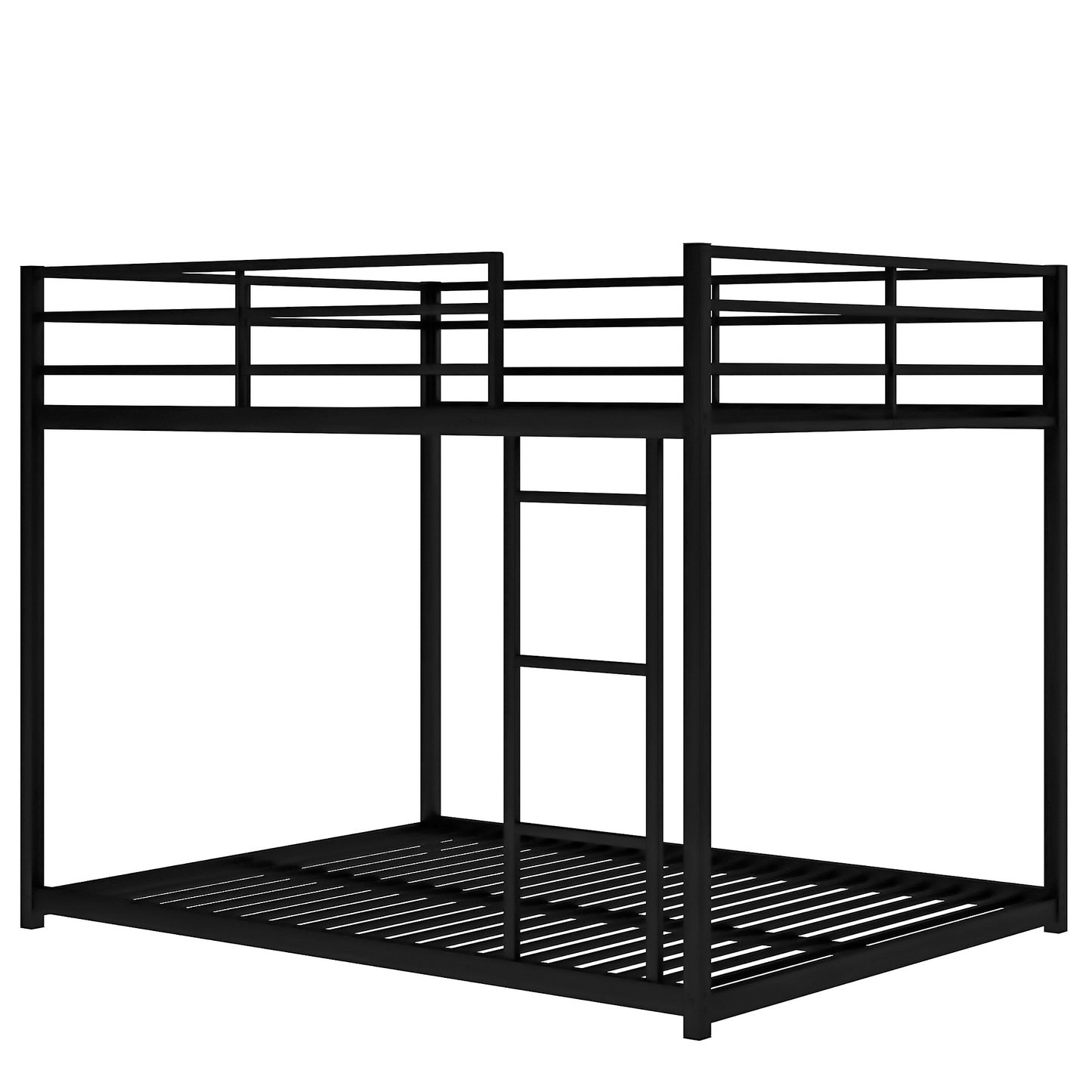 Full over Full Metal Bunk Bed, Low Bunk Bed with Ladder, Black（Old SKU:MF197034AAB）