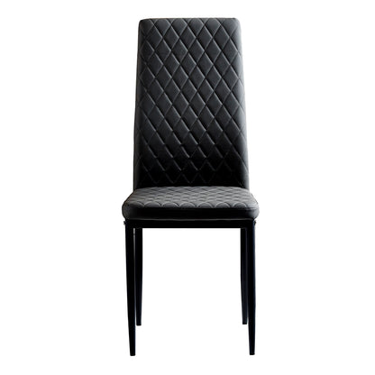 Black modern minimalist dining chair fireproof leather sprayed metal pipe diamond grid pattern restaurant home conference chair set of 4