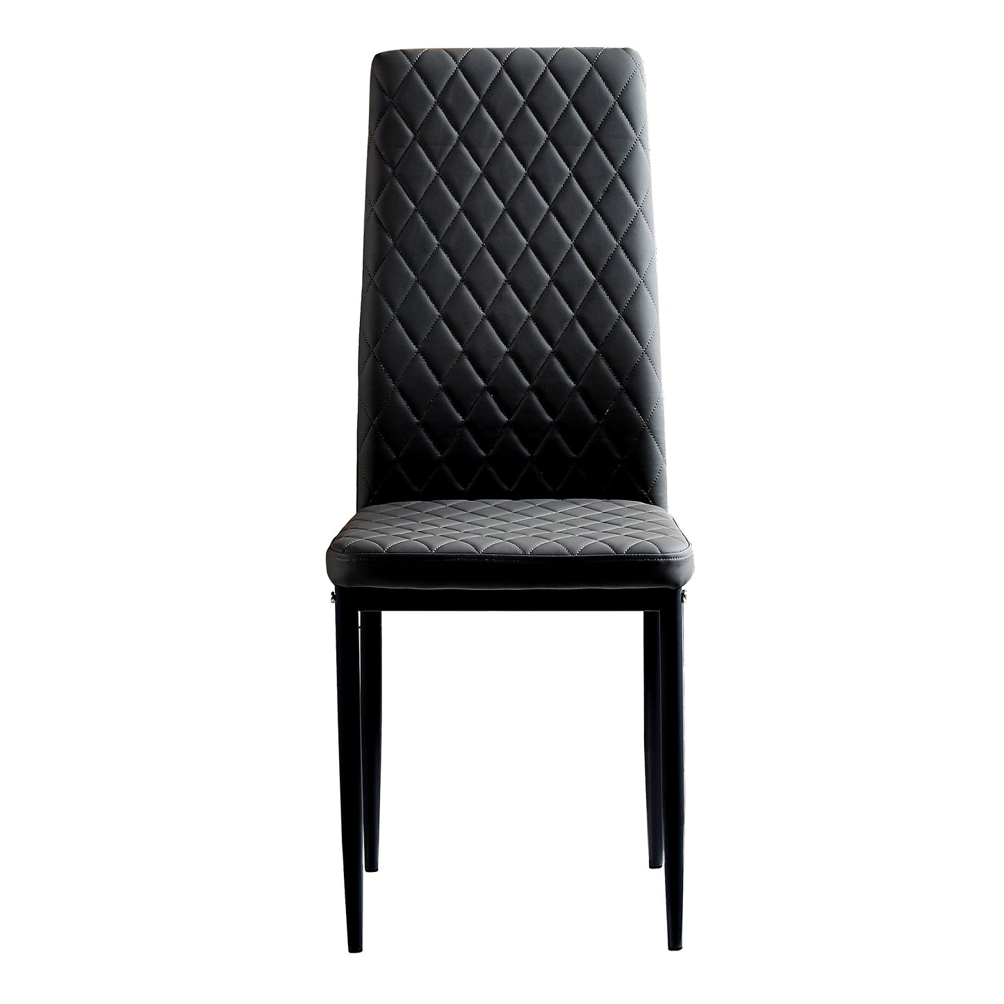 Black modern minimalist dining chair fireproof leather sprayed metal pipe diamond grid pattern restaurant home conference chair set of 6