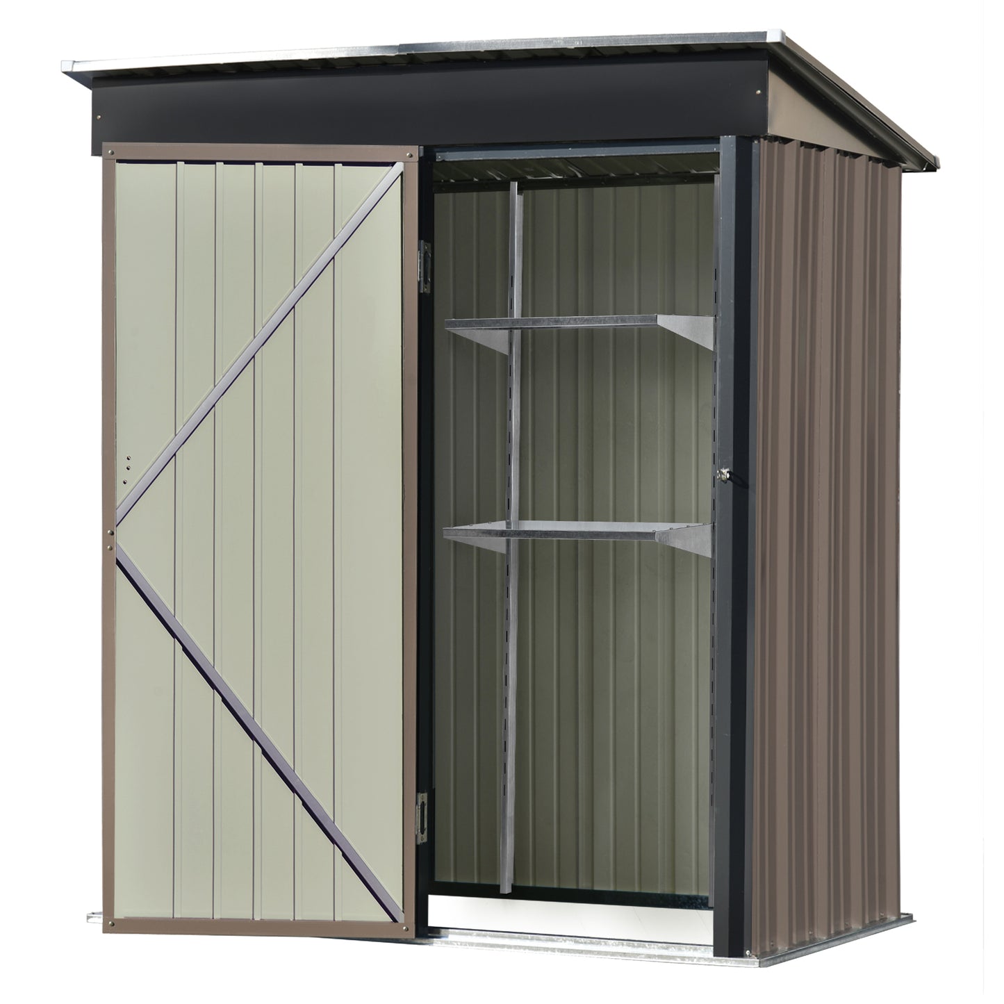 TOPMAX Patio 5ft Wx3ft. L Garden Shed, Metal Lean-to Storage Shed with Adjustable Shelf and Lockable Door, Tool Cabinet for Backyard, Lawn, Garden, Brown