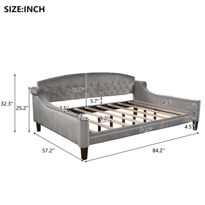 Modern Luxury Tufted Button Daybed,Full,Gray