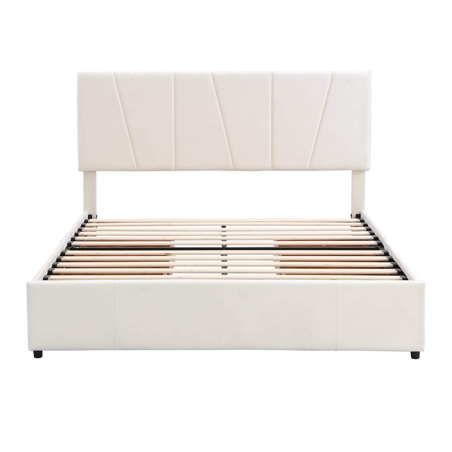 Queen Size Upholstery Platform Bed with Four Drawers on Two Sides,Adjustable Headboard,Beige