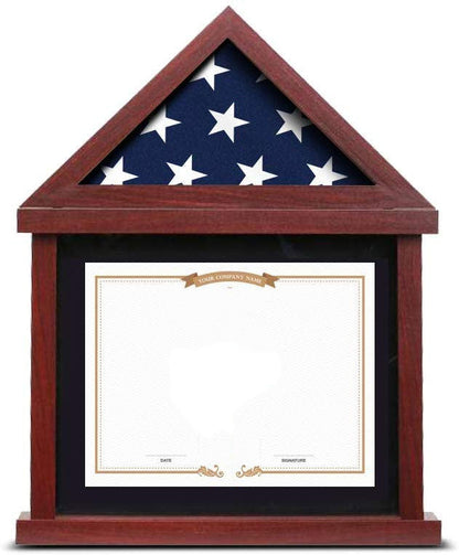 Flag Display Case for 3’x5’ Folded Flag with Mahogany Finish Glass Display and Military Shadow Box with Certificate Document Holder by The Military Gift Store